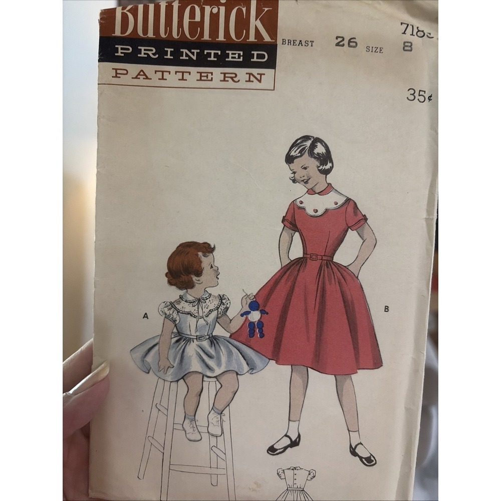 Vintage 1950’s Butterick Girls Sewing Pattern 7185 Dress Size 8 Cut Complete